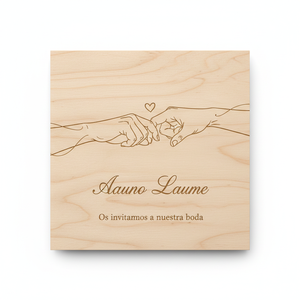 Tabla de madera personalizada con grabado láser de manos y corazón – regalo de boda artesanal hecho a mano en La Palma, Canarias