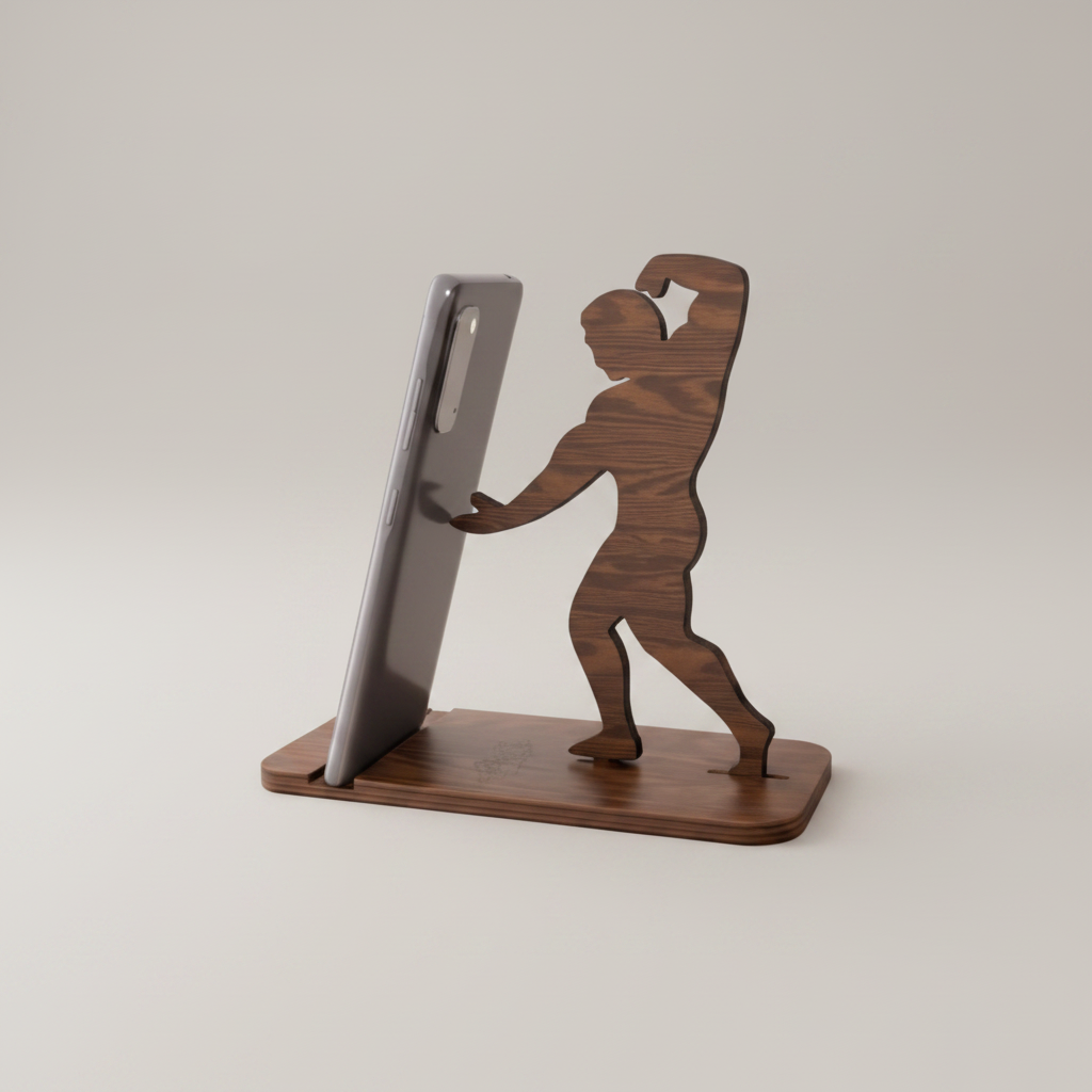 Soporte móvil madera contrachapada motivo fitness hecho a mano Canary Soulmade Crafts