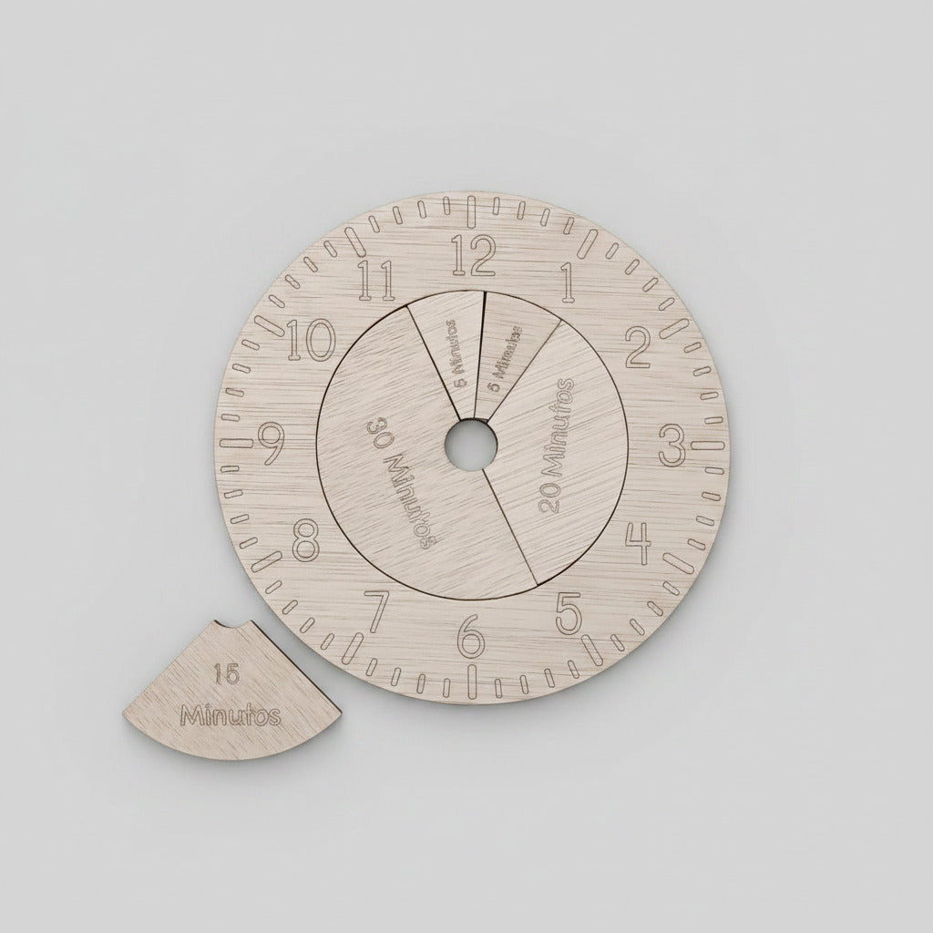 Reloj madera aprender hora niños Montessori artesanal La Palma Islas Canarias