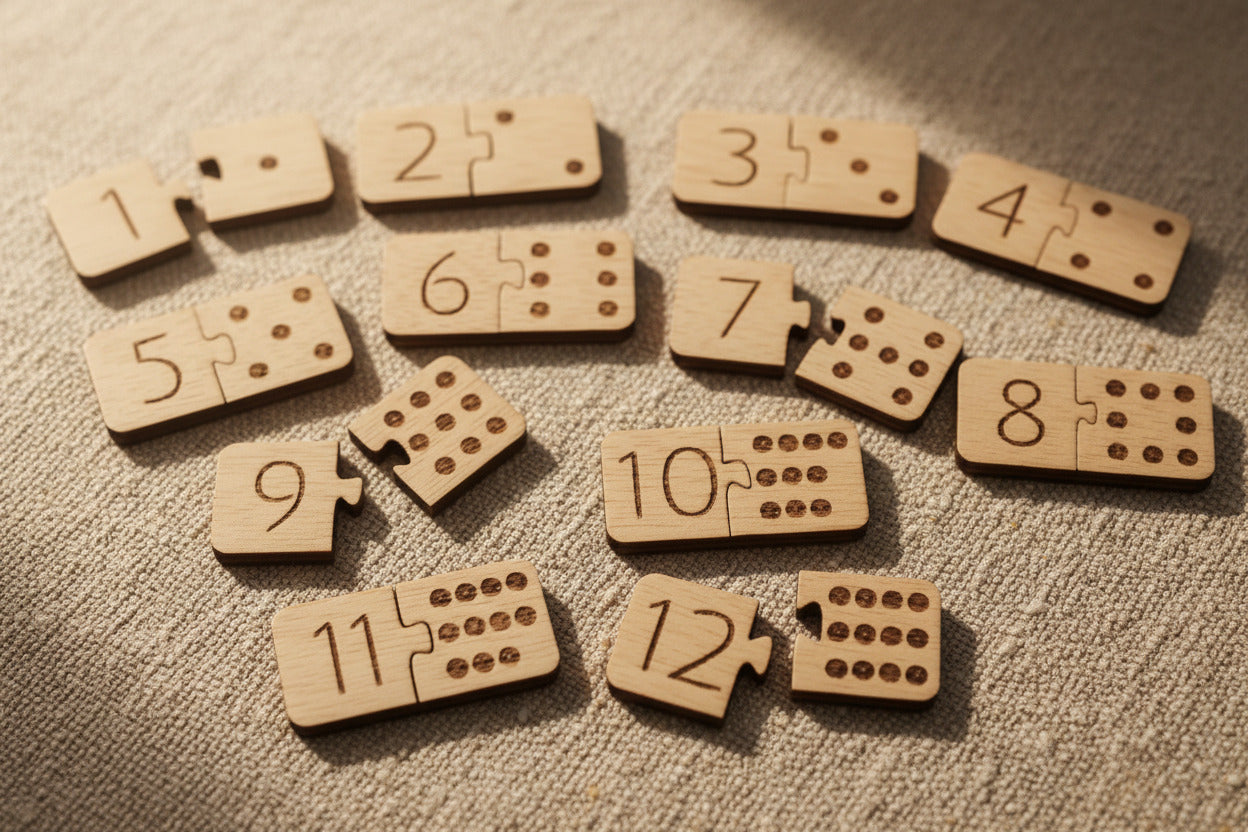 Dominó números madera Montessori aprendizaje 1-12 hecho a mano La Palma Islas Canarias Canary Soulmade Crafts