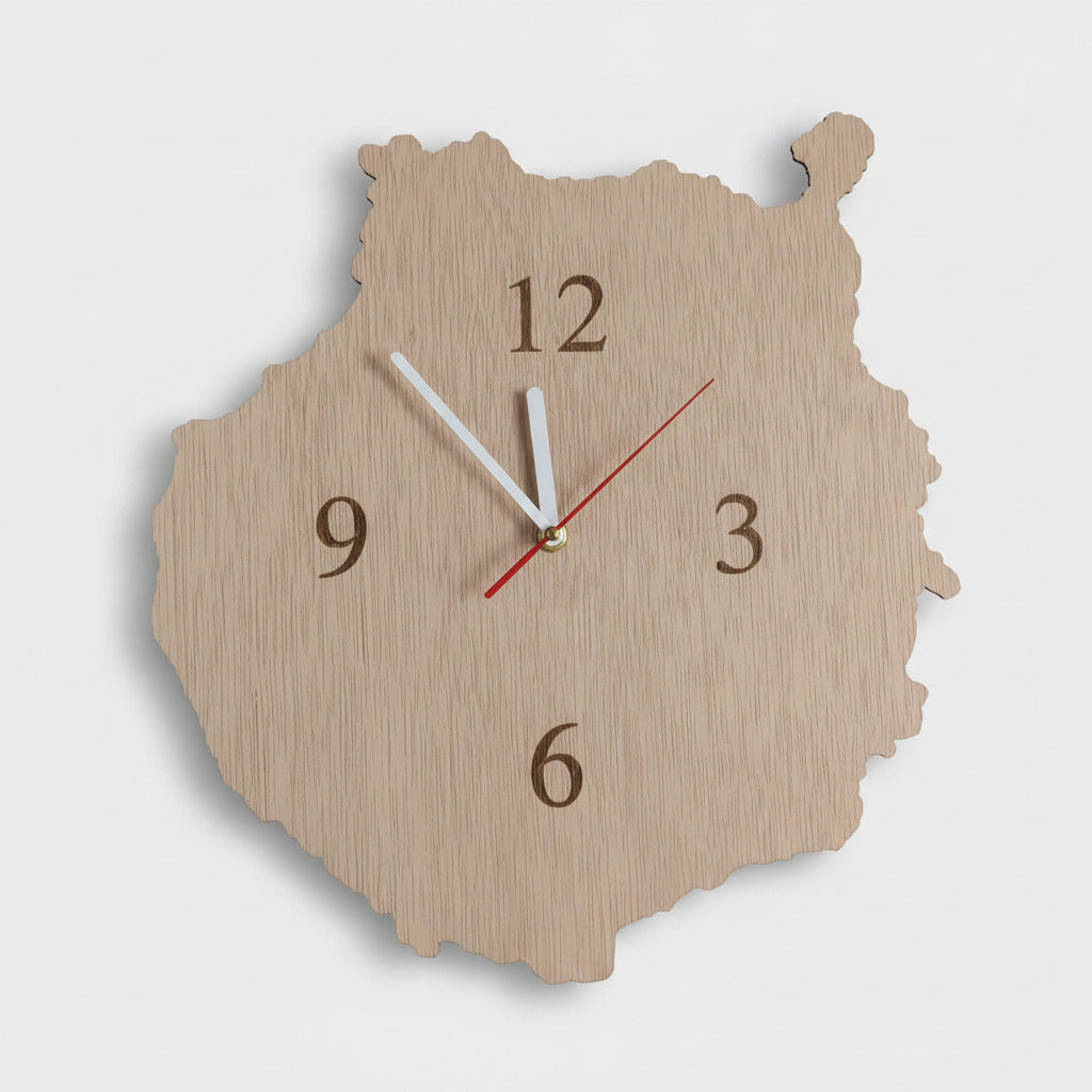 Wanduhr Kanarische Inseln aus Holz – Inselform lasergefertigt