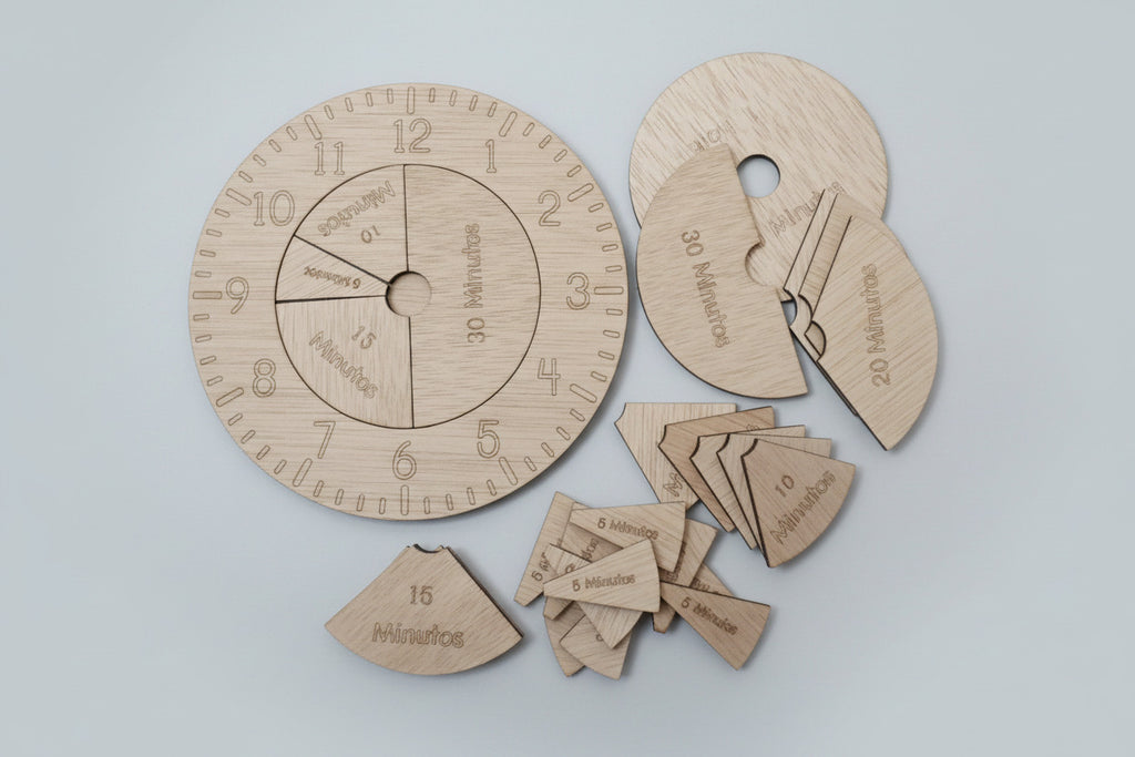 Reloj de aprendizaje madera contrachapada lasercut educativo Montessori artesanal La Palma
