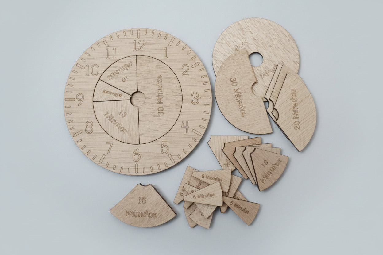 Reloj de aprendizaje madera contrachapada lasercut educativo Montessori artesanal La Palma