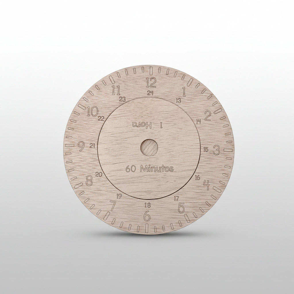 Vista completa reloj didáctico madera educativo hecho a mano La Palma Canary Soulmade Crafts