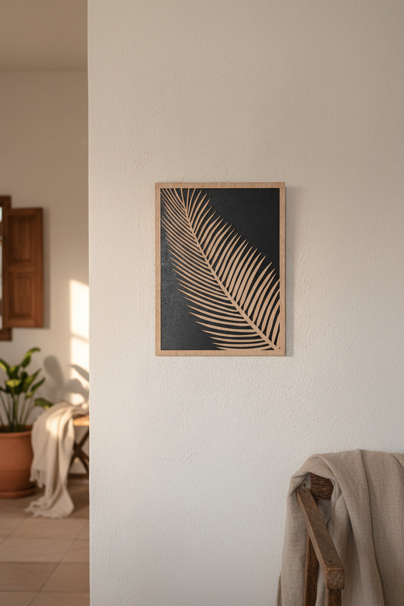 Decoración pared hoja palmera madera lasercut hecha a mano La Palma Islas Canarias Canary Soulmade Crafts
