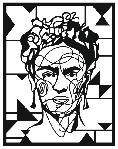 Cuadro decorativo Frida Kahlo line art madera lasercut hecho a mano La Palma Islas Canarias Canary Soulmade Crafts