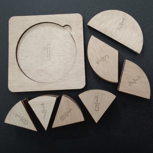 Detalle círculos fracciones madera educativo Montessori artesanal La Palma Canarias