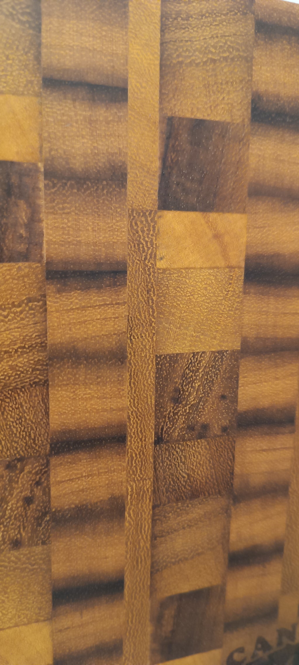 Vista superior tabla de cortar Iroko stirnholz patrón riegel hecha a mano Canary Soulmade Crafts